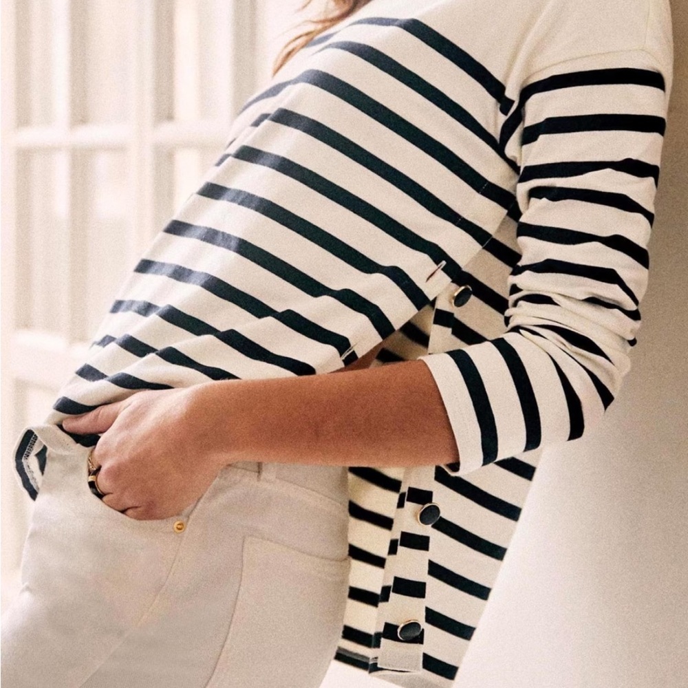 Sézane Noam Marinière Striped Navy and Cream Top Size S